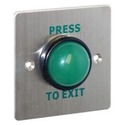 PRESS TO EXIT' Switch With Green Dome & Sleeve - H86 X W86mm